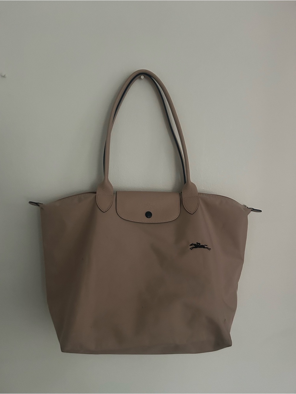 Longchamp Large Taupe Tote with Black Logo
